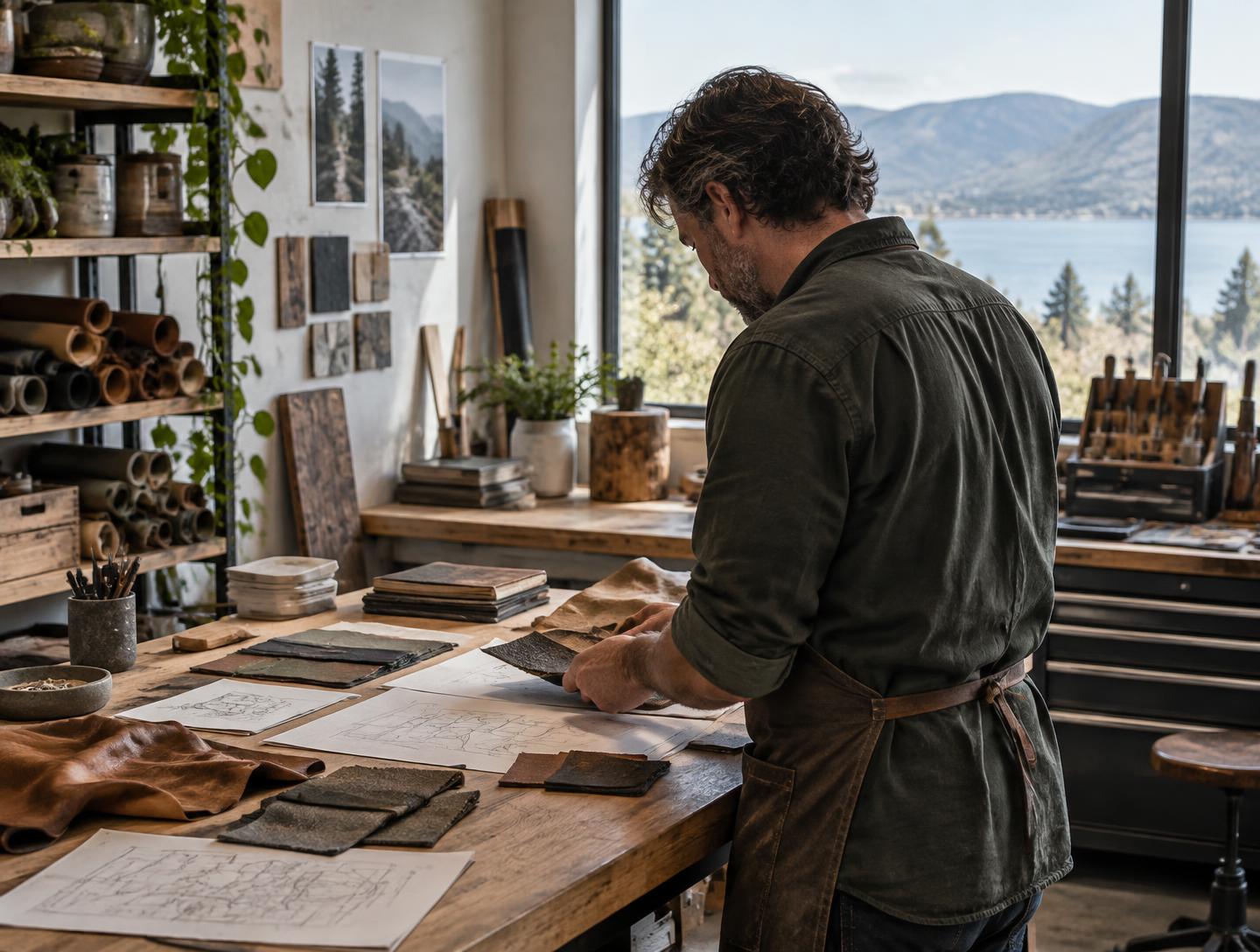 A founder working through material and design studies in a workshop